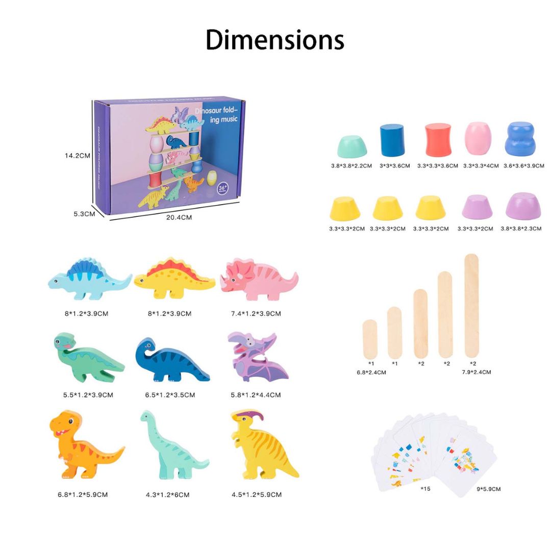 Wooden Dinosaur Stacking Toy – Montessori Balancing Game for Toddlers, Educational Stacking Blocks for Kids Ages 3-6 - Little Kooma