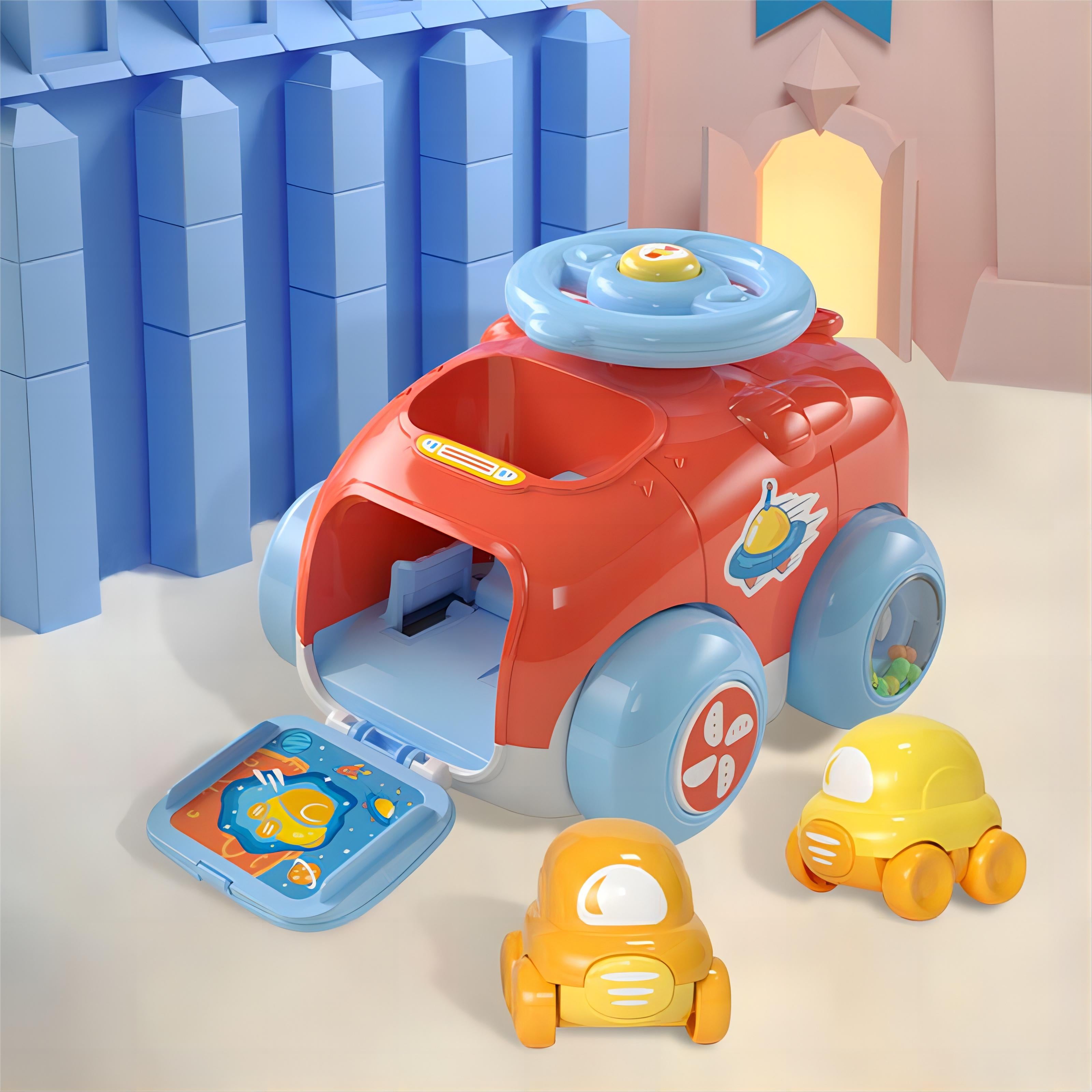 3-in-1 Fun Flick & Go Car Set – No Battery, No Winding, Easy-Grip Baby Toy with Bidirectional Glide & Compact Storage 18 Months + - Little Kooma