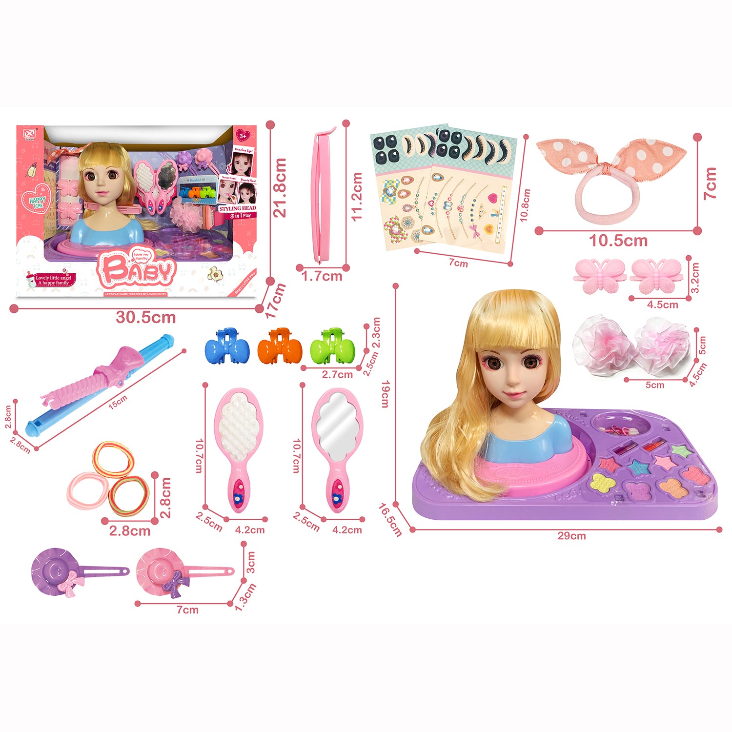 Kids' Girl Fashion Doll Make Up Kit Hair Salon Pretend Play 24 Pieces