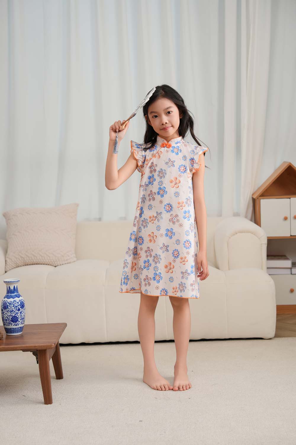 Singapore Souvenir Gift Blue Flowers Baby Kids Girl Cheongsam Dress 0848 - Little Kooma