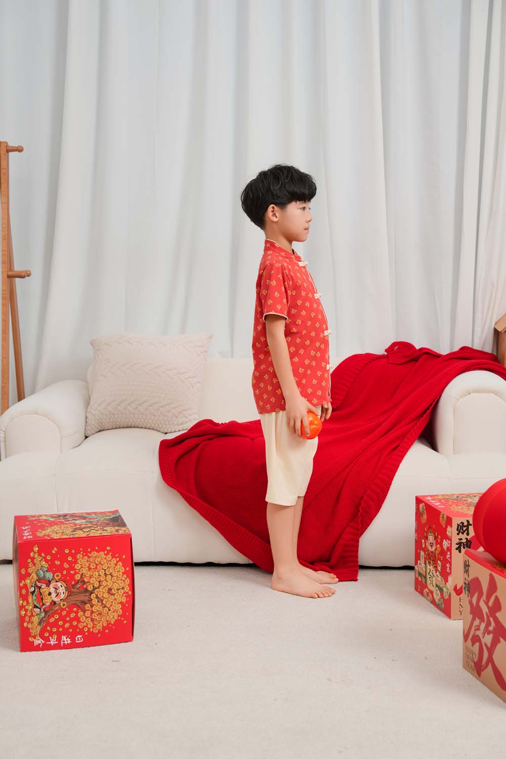 Singapore Souvenir Gift Blessing and Joy Family Set with Lucky Fu Characters Baby Kids Boys Cheongsam Set Top n Shorts CNY Chinese New Year Outfit 0832 - Little Kooma