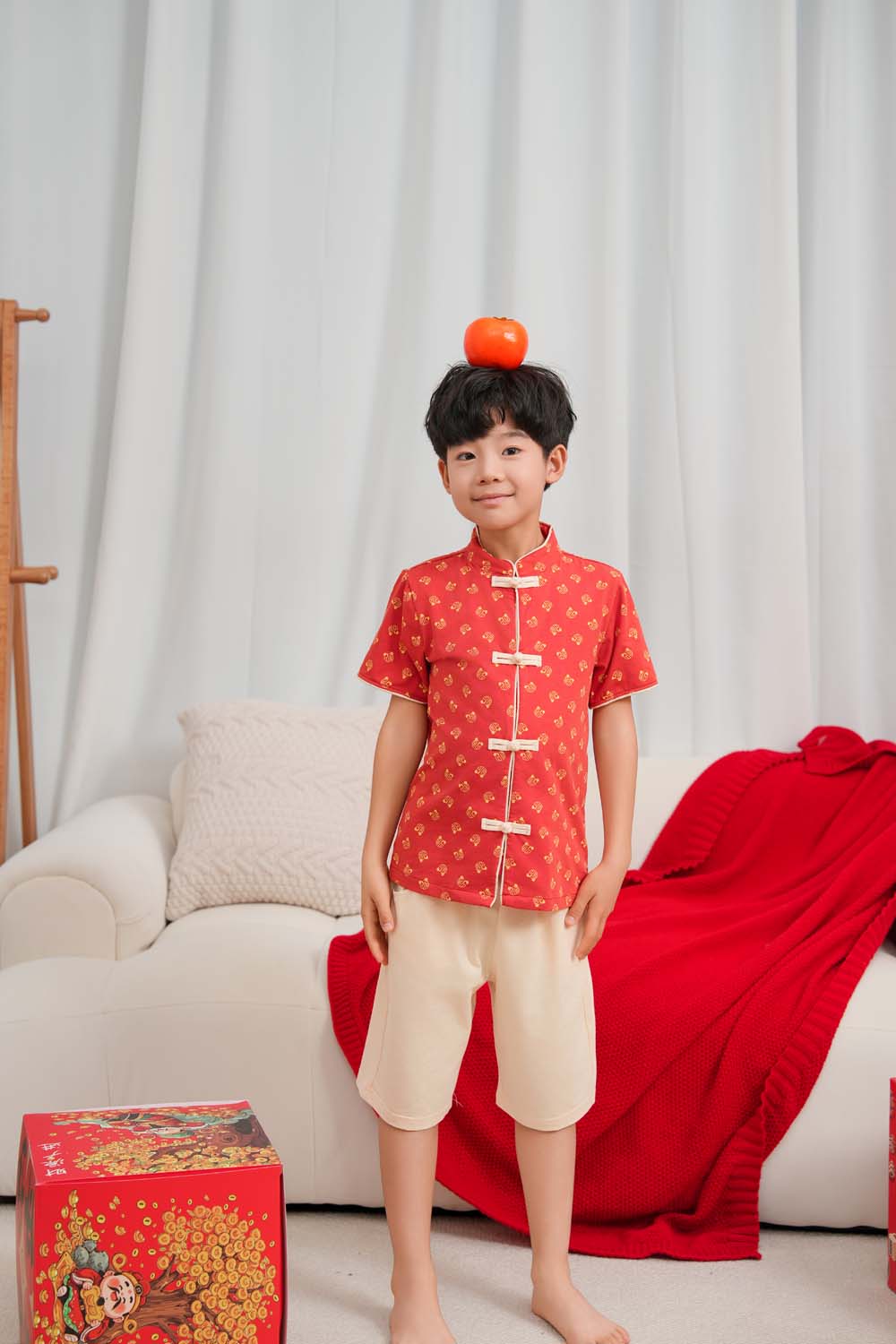 Singapore Souvenir Gift Blessing and Joy Family Set with Lucky Fu Characters Baby Kids Boys Cheongsam Set Top n Shorts CNY Chinese New Year Outfit 0832 - Little Kooma
