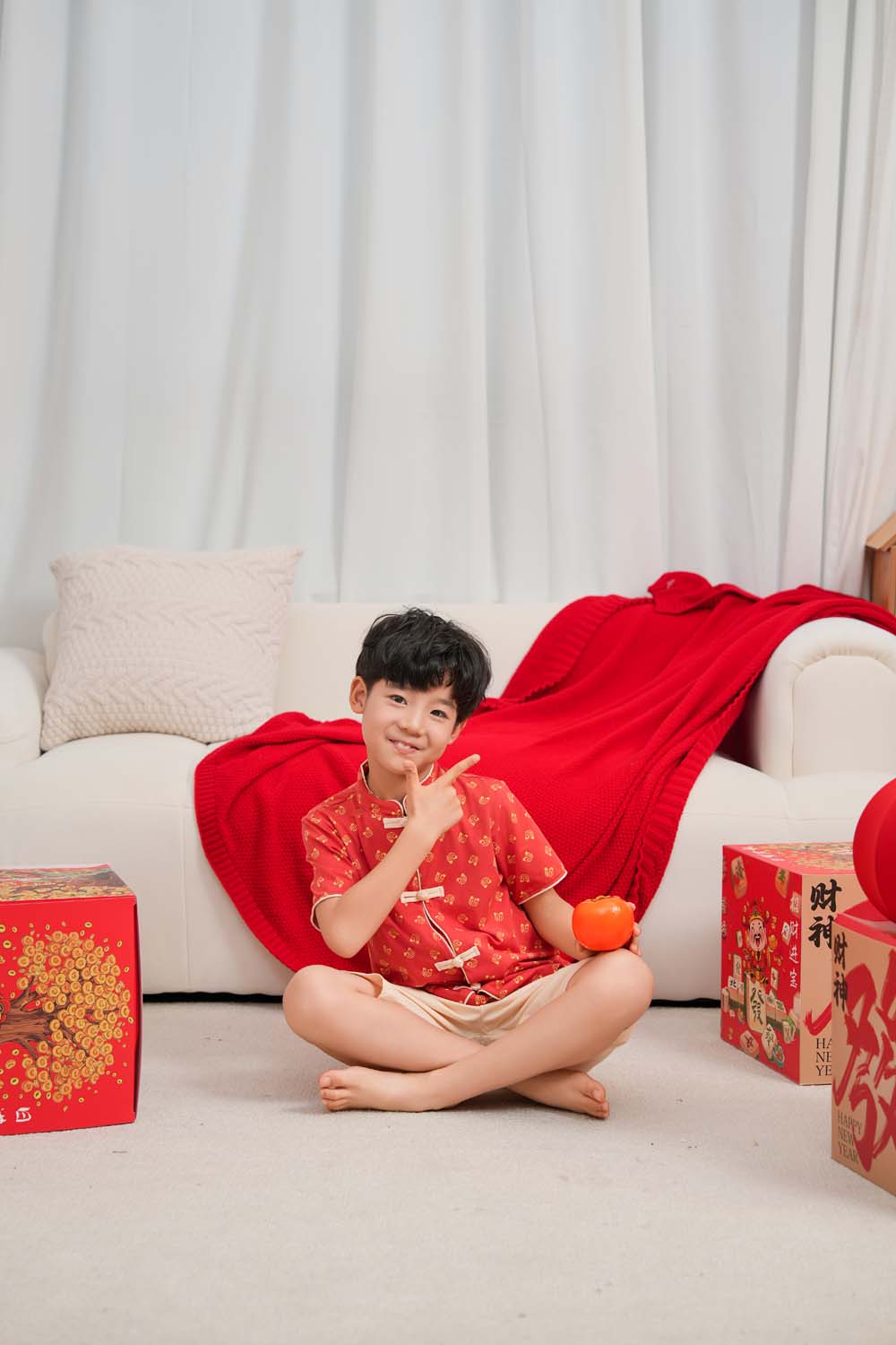 Singapore Souvenir Gift Blessing and Joy Family Set with Lucky Fu Characters Baby Kids Boys Cheongsam Set Top n Shorts CNY Chinese New Year Outfit 0832 - Little Kooma