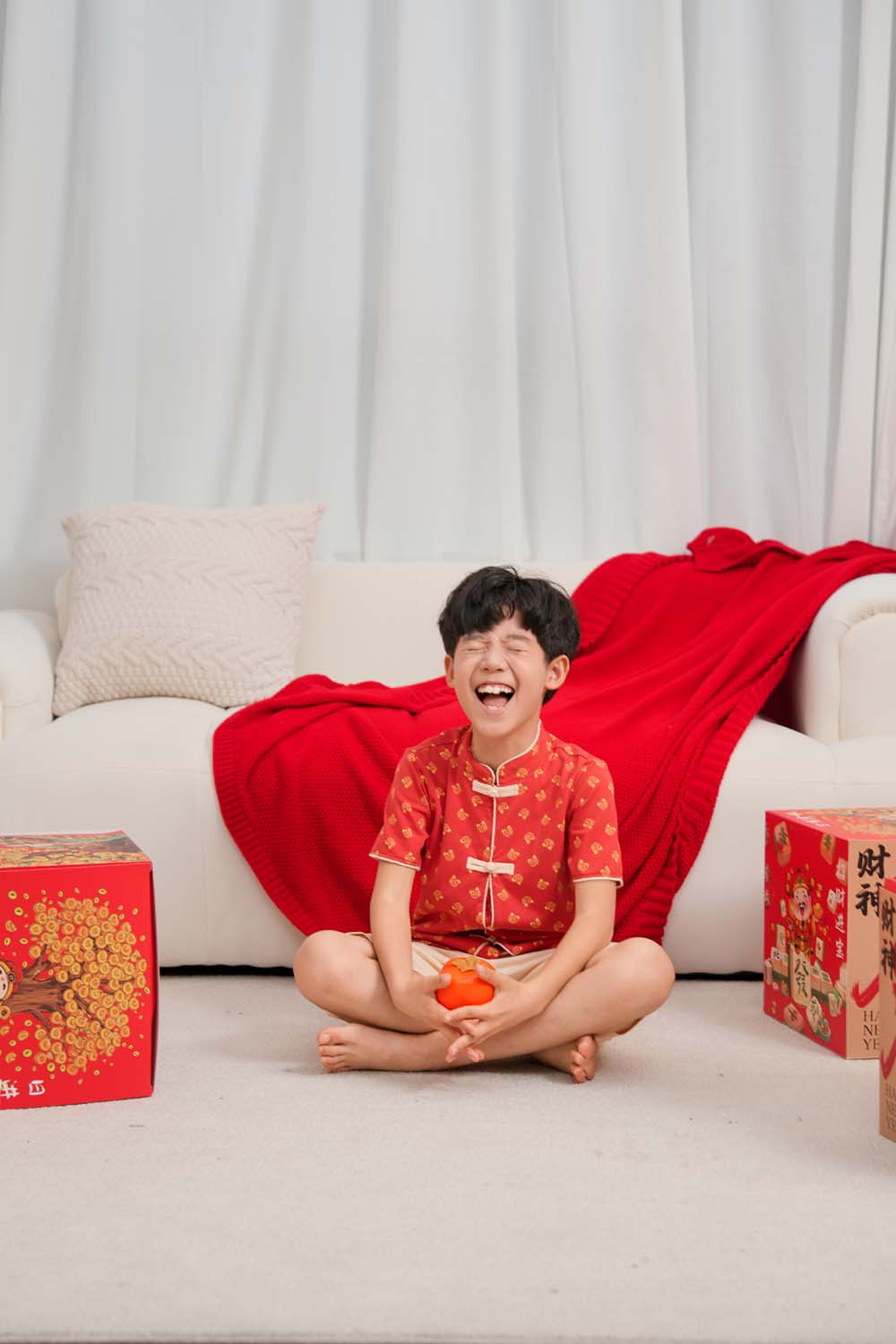 Singapore Souvenir Gift Blessing and Joy Family Set with Lucky Fu Characters Baby Kids Boys Cheongsam Set Top n Shorts CNY Chinese New Year Outfit 0832 - Little Kooma