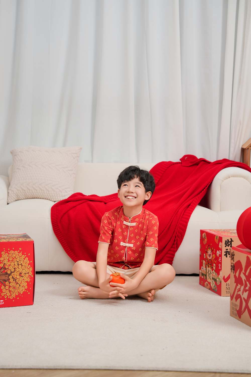 Singapore Souvenir Gift Blessing and Joy Family Set with Lucky Fu Characters Baby Kids Boys Cheongsam Set Top n Shorts CNY Chinese New Year Outfit 0832 - Little Kooma