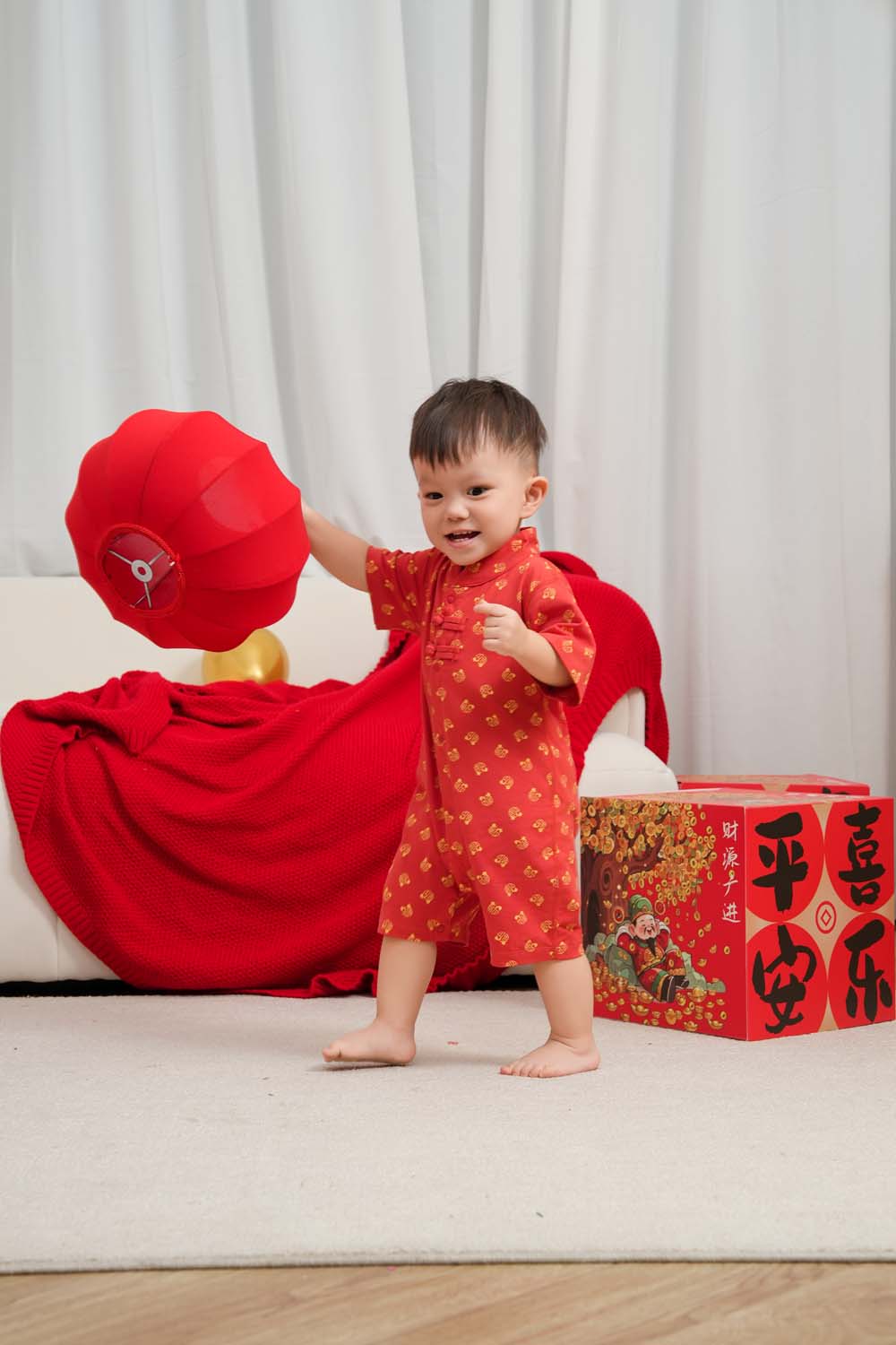 Singapore Souvenir Gift Blessing and Joy Family Set with Lucky Fu Characters Baby Boy Cheongsam Romper 0831 - Little Kooma