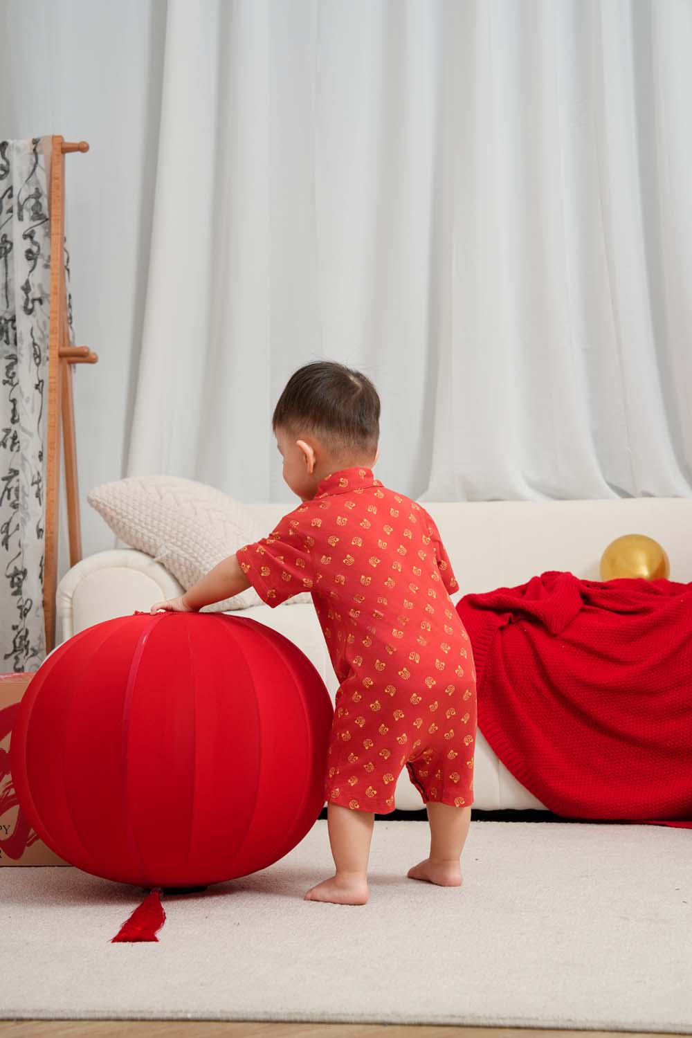 Singapore Souvenir Gift Blessing and Joy Family Set with Lucky Fu Characters Baby Boy Cheongsam Romper 0831 - Little Kooma