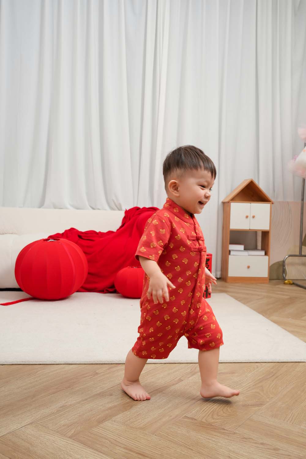 Singapore Souvenir Gift Blessing and Joy Family Set with Lucky Fu Characters Baby Boy Cheongsam Romper 0831 - Little Kooma
