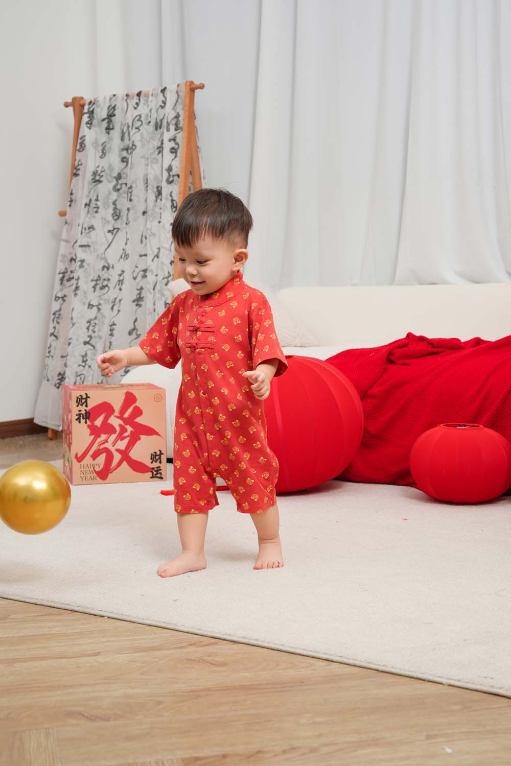 Singapore Souvenir Gift Blessing and Joy Family Set with Lucky Fu Characters Baby Boy Cheongsam Romper 0831 - Little Kooma
