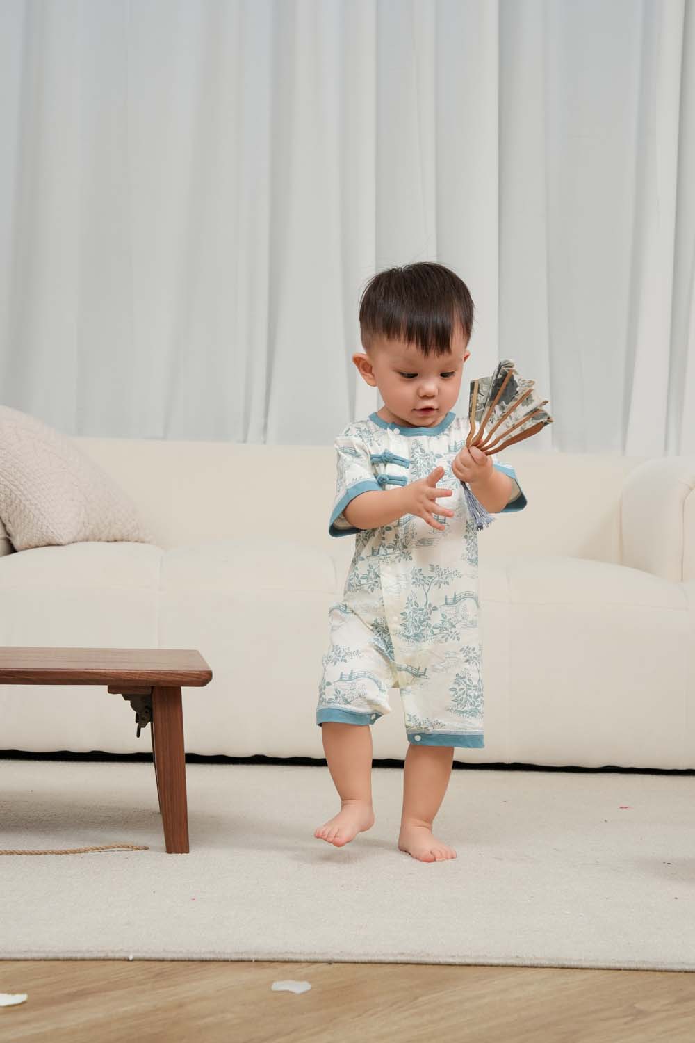 Singapore Souvenir Gift Chinese Garden Landscape Bridge Rockery Pavilion Baby Boy Cheongsam Romper 0839 - Little Kooma