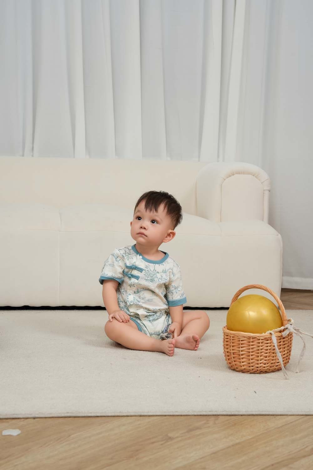 Singapore Souvenir Gift Chinese Garden Landscape Bridge Rockery Pavilion Baby Boy Cheongsam Romper 0839 - Little Kooma