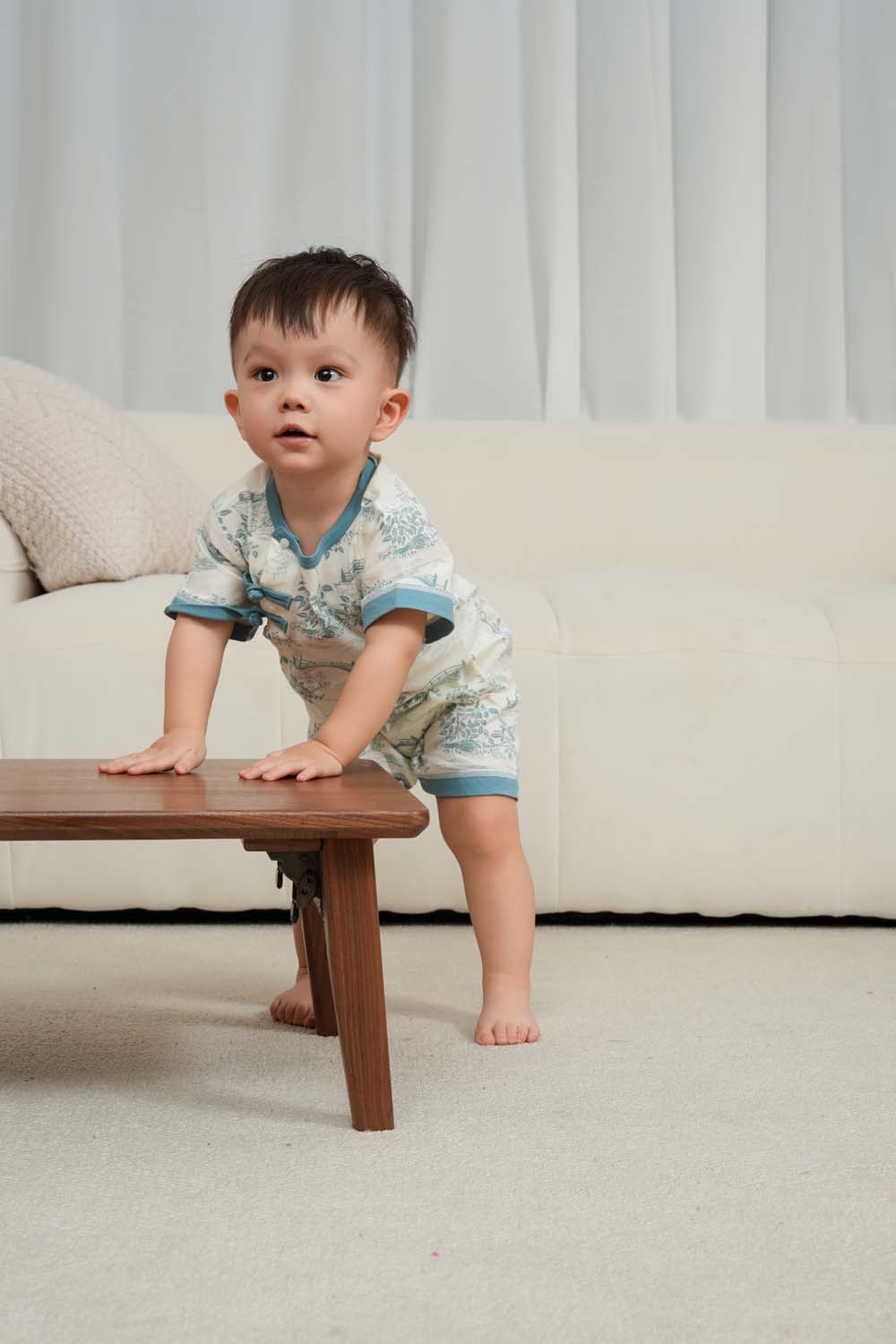 Singapore Souvenir Gift Chinese Garden Landscape Bridge Rockery Pavilion Baby Boy Cheongsam Romper 0839 - Little Kooma