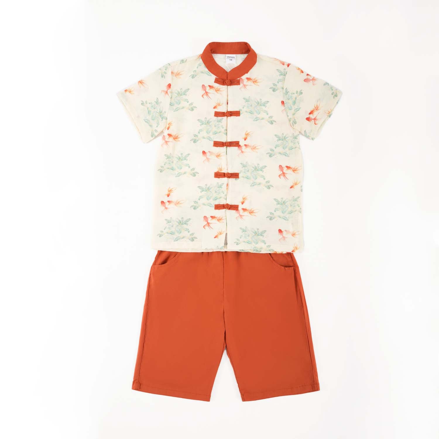Singapore Souvenir Gift Fortune Bloom Family Set with Golden Fish Baby Kids Boys Cheongsam Set Top n Shorts CNY Chinese New Year Outfit 0829 - Little Kooma