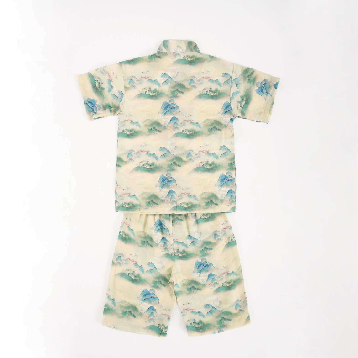 Singapore Souvenir Gift Chinese Landscape Painting Mountains Trees Baby Kids Boys Cheongsam Set Top n Shorts CNY Chinese New Year Outfit 0836 - Little Kooma