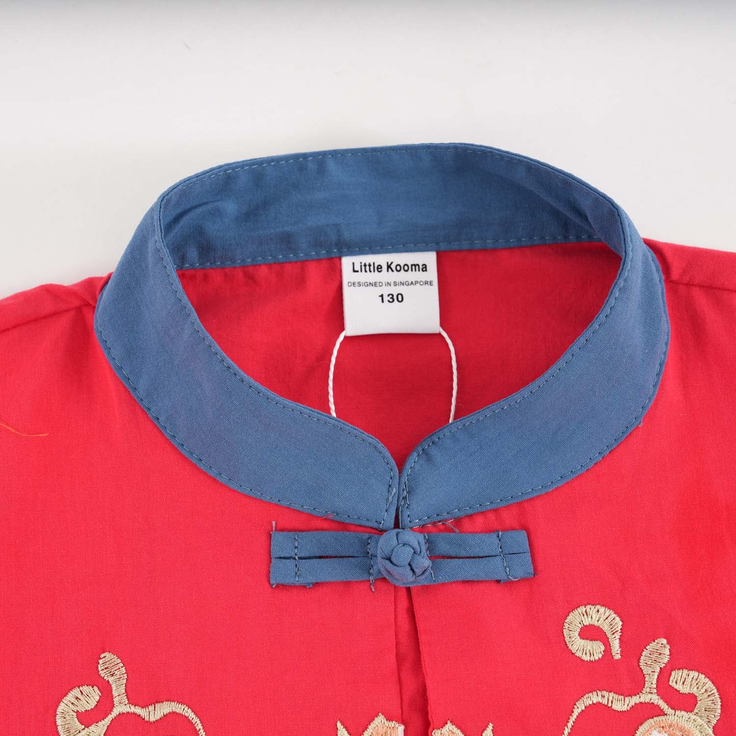 Singapore Souvenir Gift Dancing Lion Baby Kids Boys Cheongsam Set Red Top n Blue Shorts CNY Chinese New Year Outfit 0838 - Little Kooma