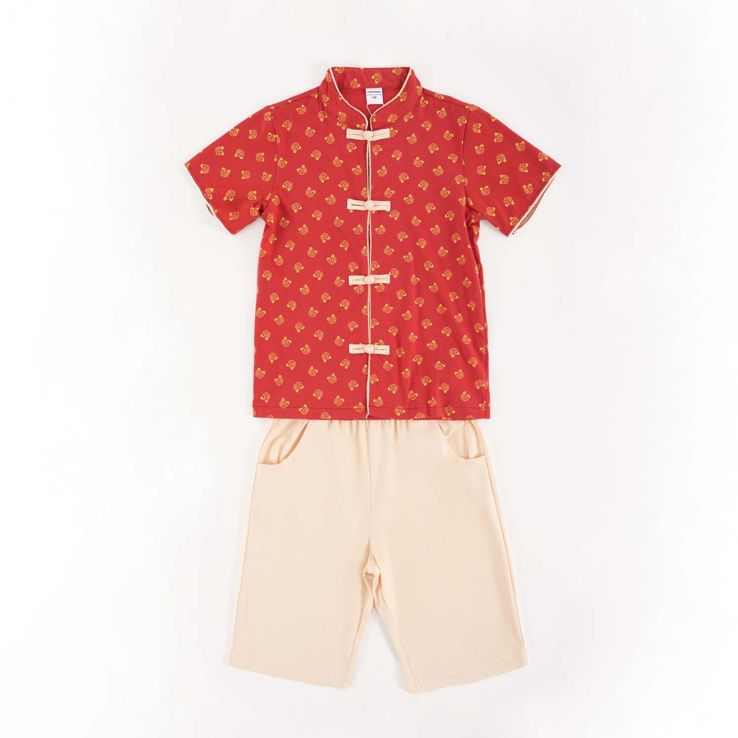 Singapore Souvenir Gift Blessing and Joy Family Set with Lucky Fu Characters Baby Kids Boys Cheongsam Set Top n Shorts CNY Chinese New Year Outfit 0832 - Little Kooma