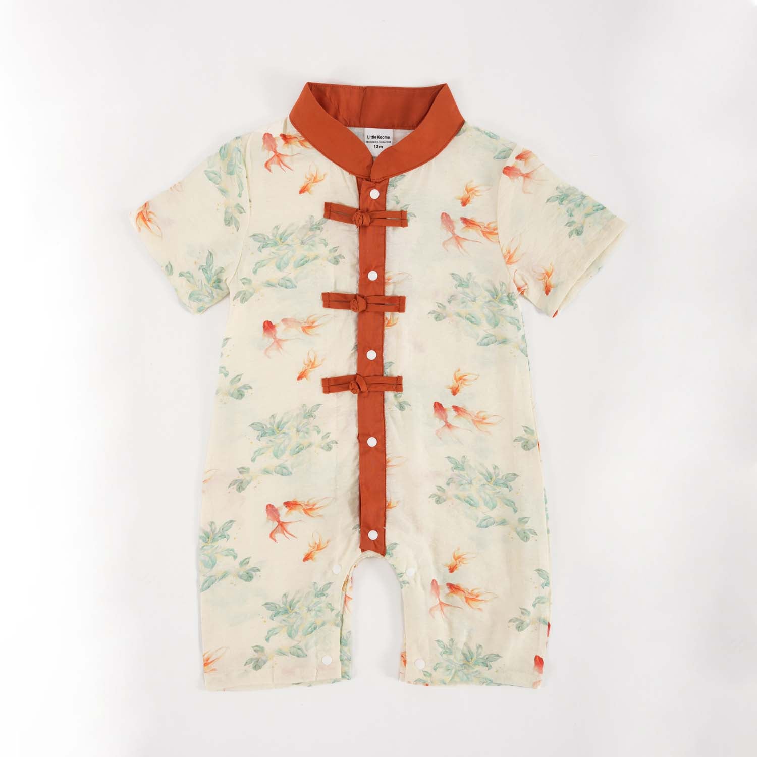 Singapore Souvenir Gift Fortune Bloom Family Set with Golden Fish Baby Boy Cheongsam Romper 0828 - Little Kooma