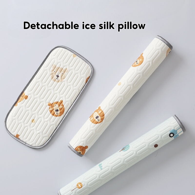 Latex Ice Silk Baby Crib Mat and Toddler Bed Mattress Topper Pad 60 x 120cm Buckwheat Hulls Pillow - Little Kooma