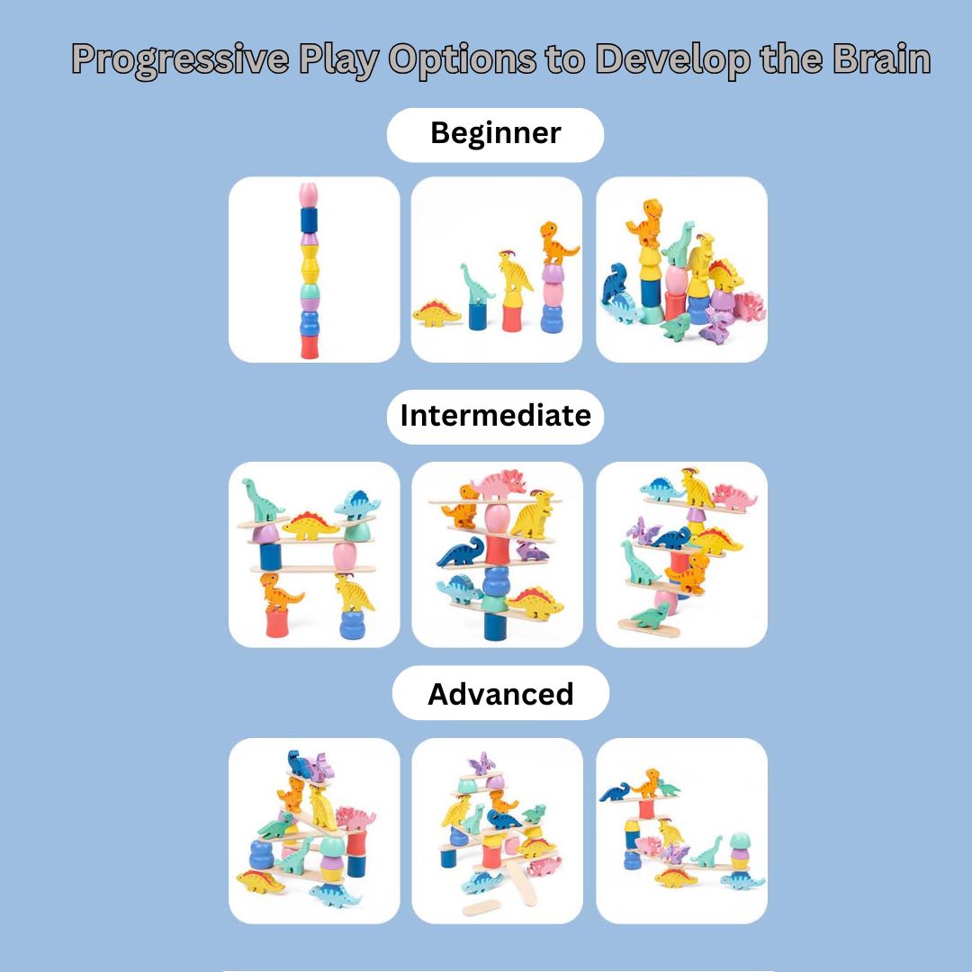 Wooden Dinosaur Stacking Toy – Montessori Balancing Game for Toddlers, Educational Stacking Blocks for Kids Ages 3-6 - Little Kooma