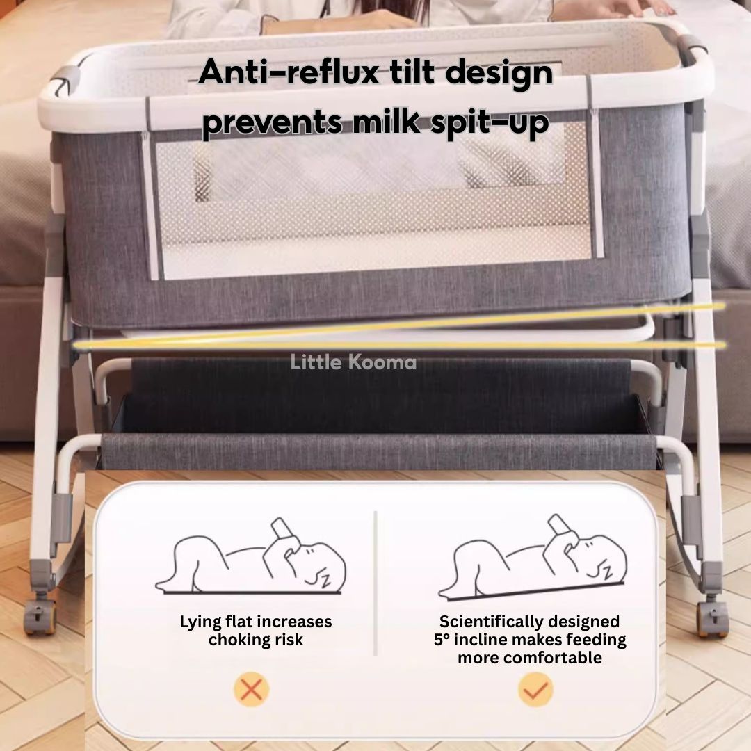 Baby Crib with Changing Table & Mosquito Net Height Adjustable Cradle & Mobile Bed Foldable & Washable - Little Kooma