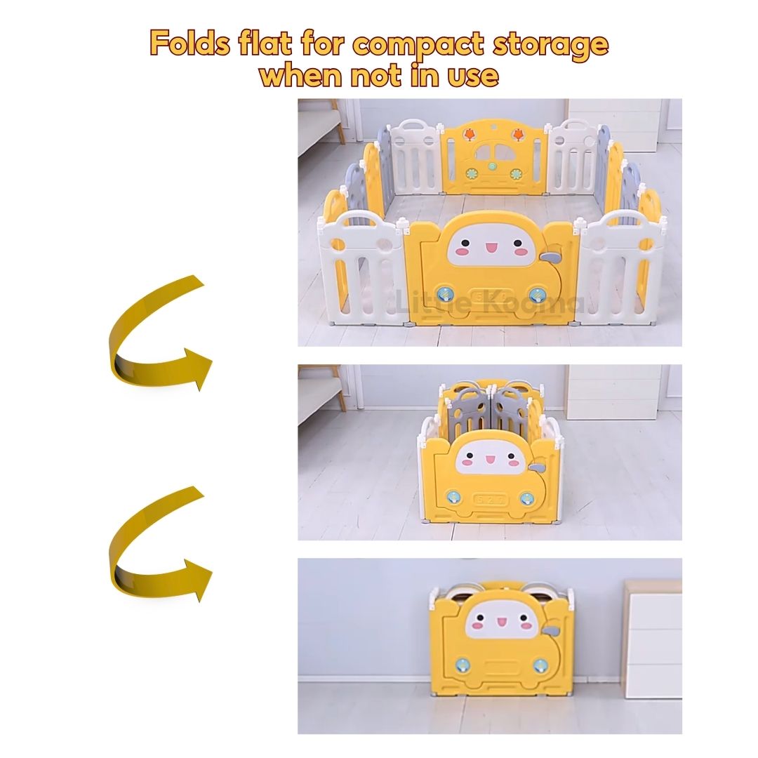 Baby Foldable Playpen Play Yard Basketball Hoop & Drawing Board – Eco HDPE, Non-Slip, Adjustable - Little Kooma