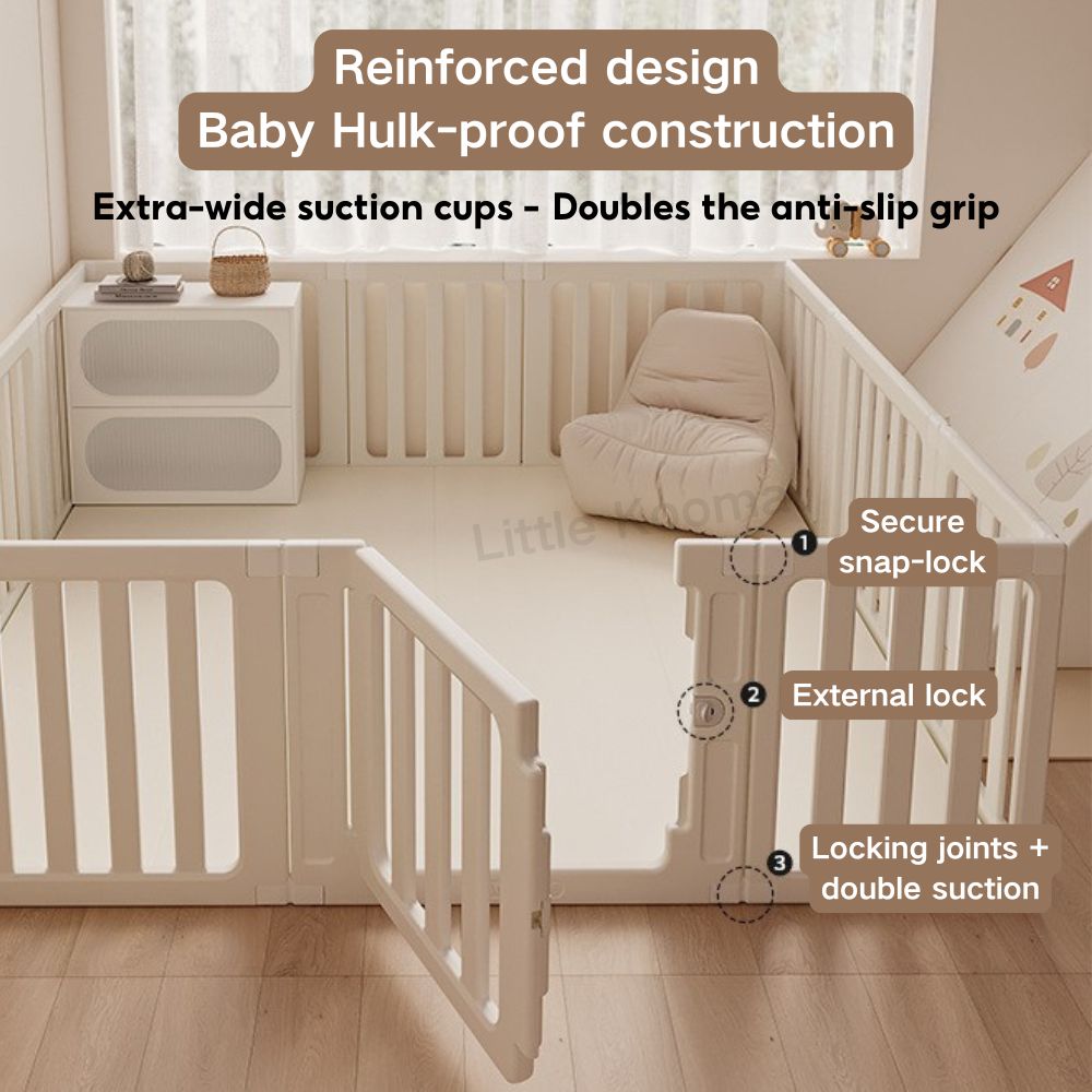 3-in-1 Kids Playpen | Converts to Storage Shelf & Wardrobe | HDPE Safety Fence with Door Lock | Baby Play Yard - Little Kooma