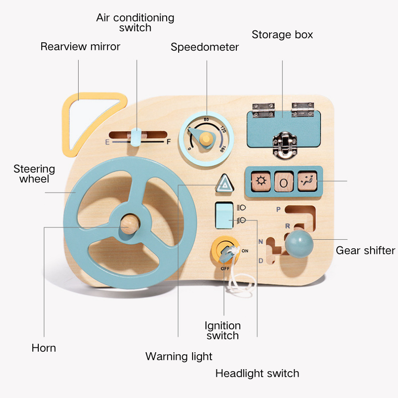 Montessori Wooden Toys Baby Steering Wheel Driving Toy w Mirror 3 Years + - Little Kooma