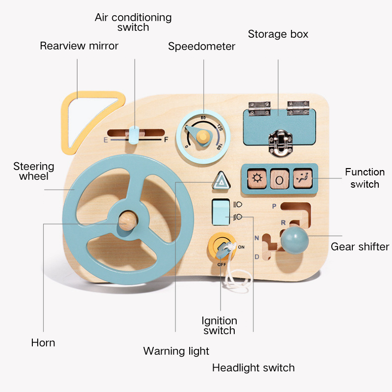 Montessori Wooden Toys Baby Steering Wheel Driving Toy w Mirror 3 Years + - Little Kooma