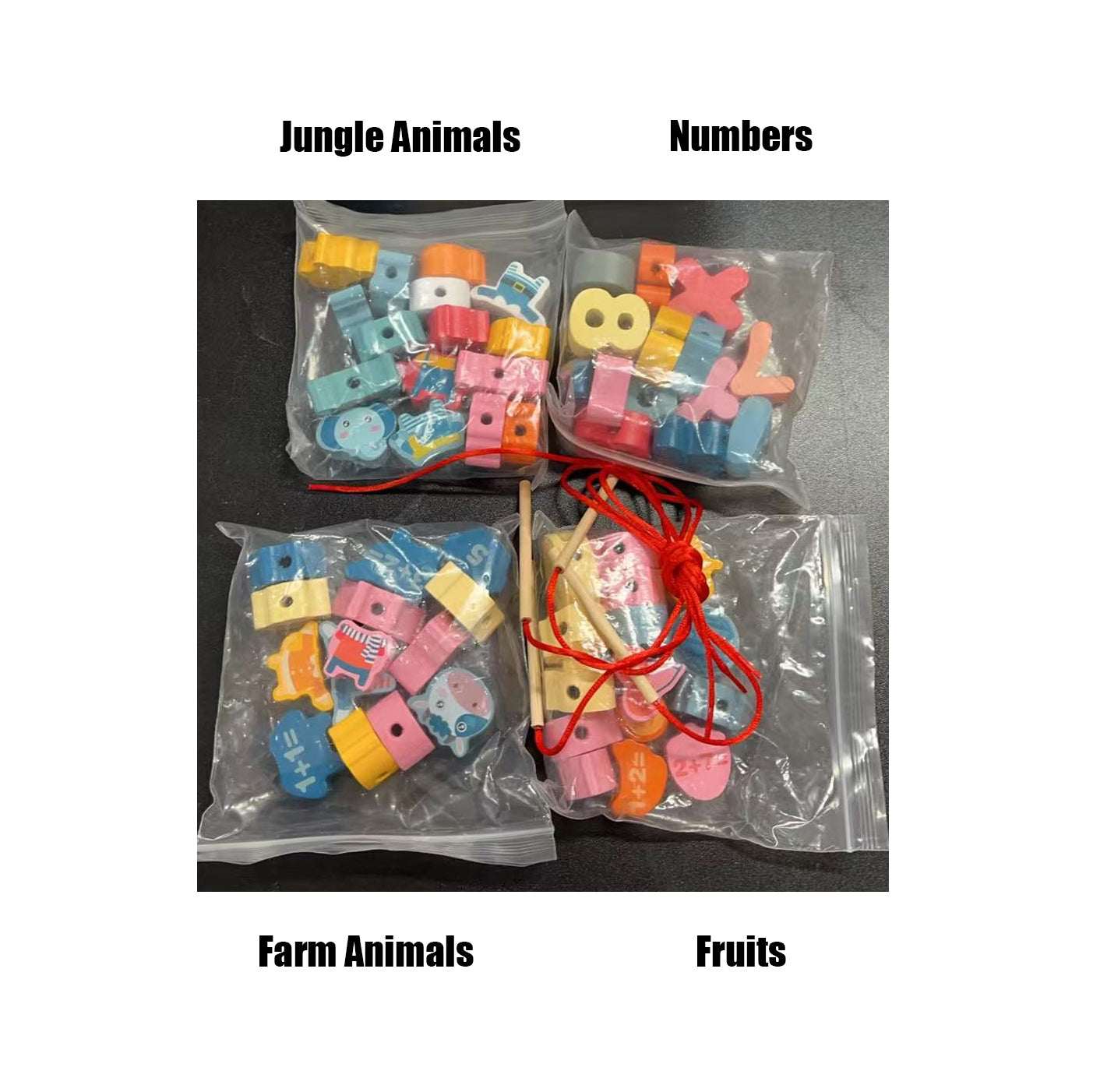 Kids Montessori Wooden Bead Stringing Toy Clearance Sale 3 Years +