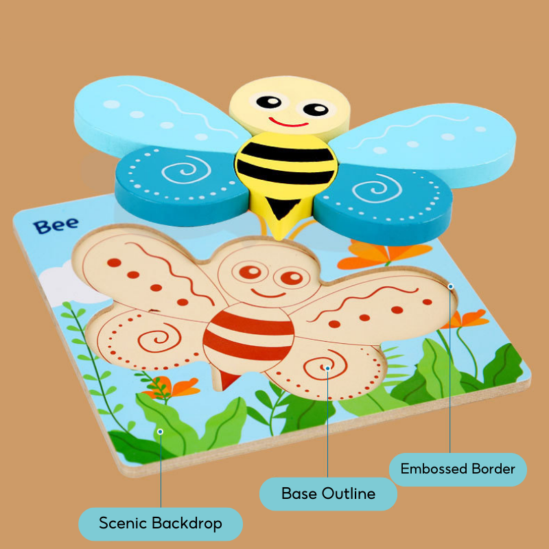 Wooden Toddler Animal Vehicle Puzzles w Handles Educational Montessori Puzzles Toys - Little Kooma