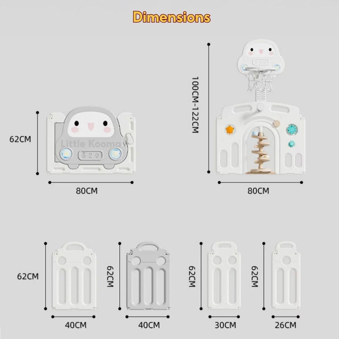 Baby Foldable Playpen Play Yard Basketball Hoop & Drawing Board – Eco HDPE, Non-Slip, Adjustable - Little Kooma