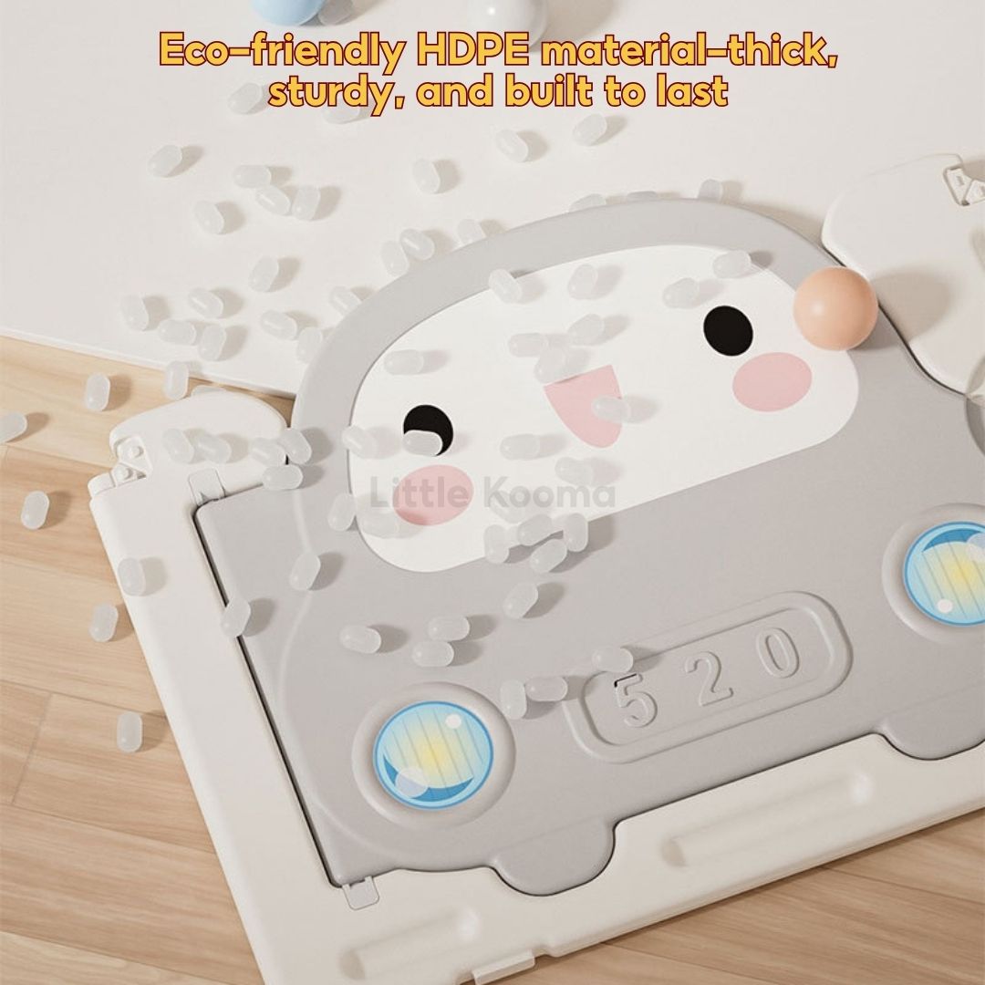 Baby Foldable Playpen Play Yard Basketball Hoop & Drawing Board – Eco HDPE, Non-Slip, Adjustable - Little Kooma