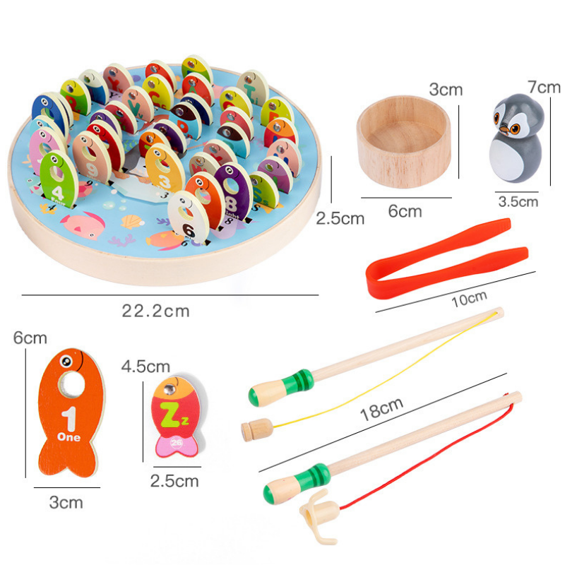 Fun Wooden Penguin Magnetic Fishing Game w Alphabets n Numbers 3 Years + - Little Kooma