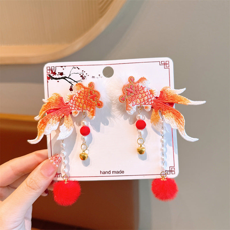 Singapore Souvenir Gift Chinese New Year CNY Red Kids Girl's Crystal Beads Head Clips Hair Accessories - Little Kooma