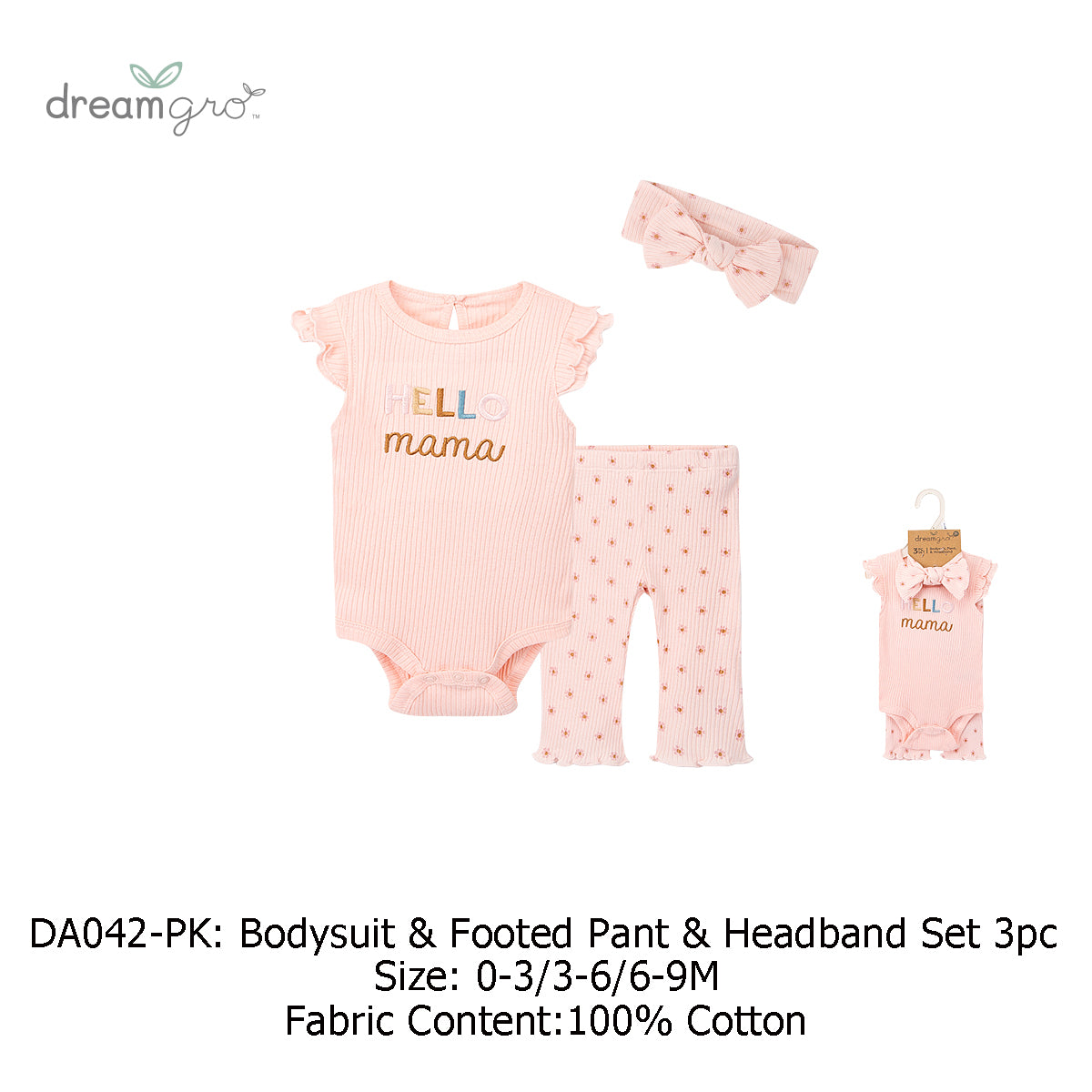 Baby Girl 3 Piece Bodysuit Pants Headband Set DA042-PK - Little Kooma