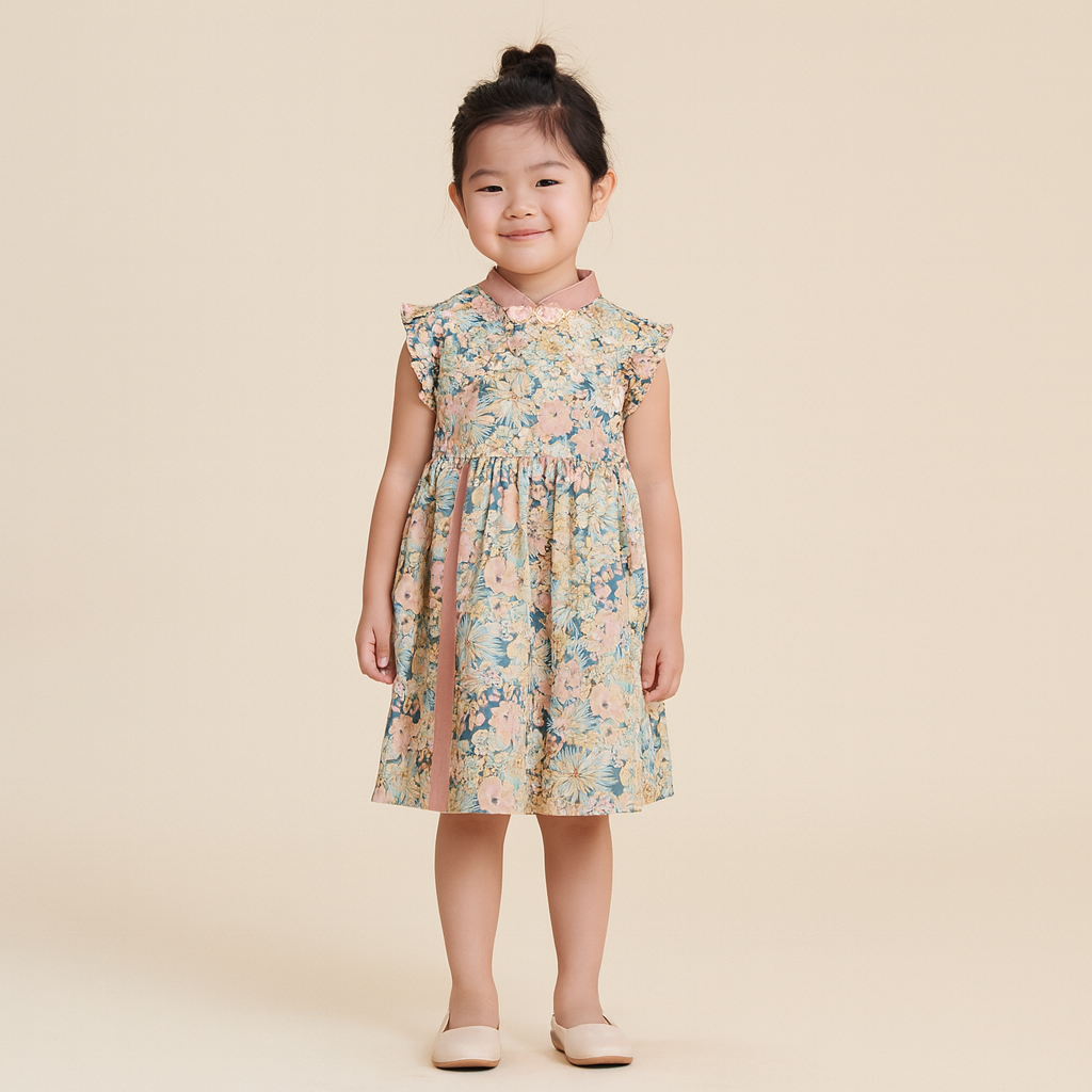 Singapore Souvenir Gift Baby Kids Girls Ruffled Sleeves Floral Cheongsam Dress CNY Chinese New Year Outfit
