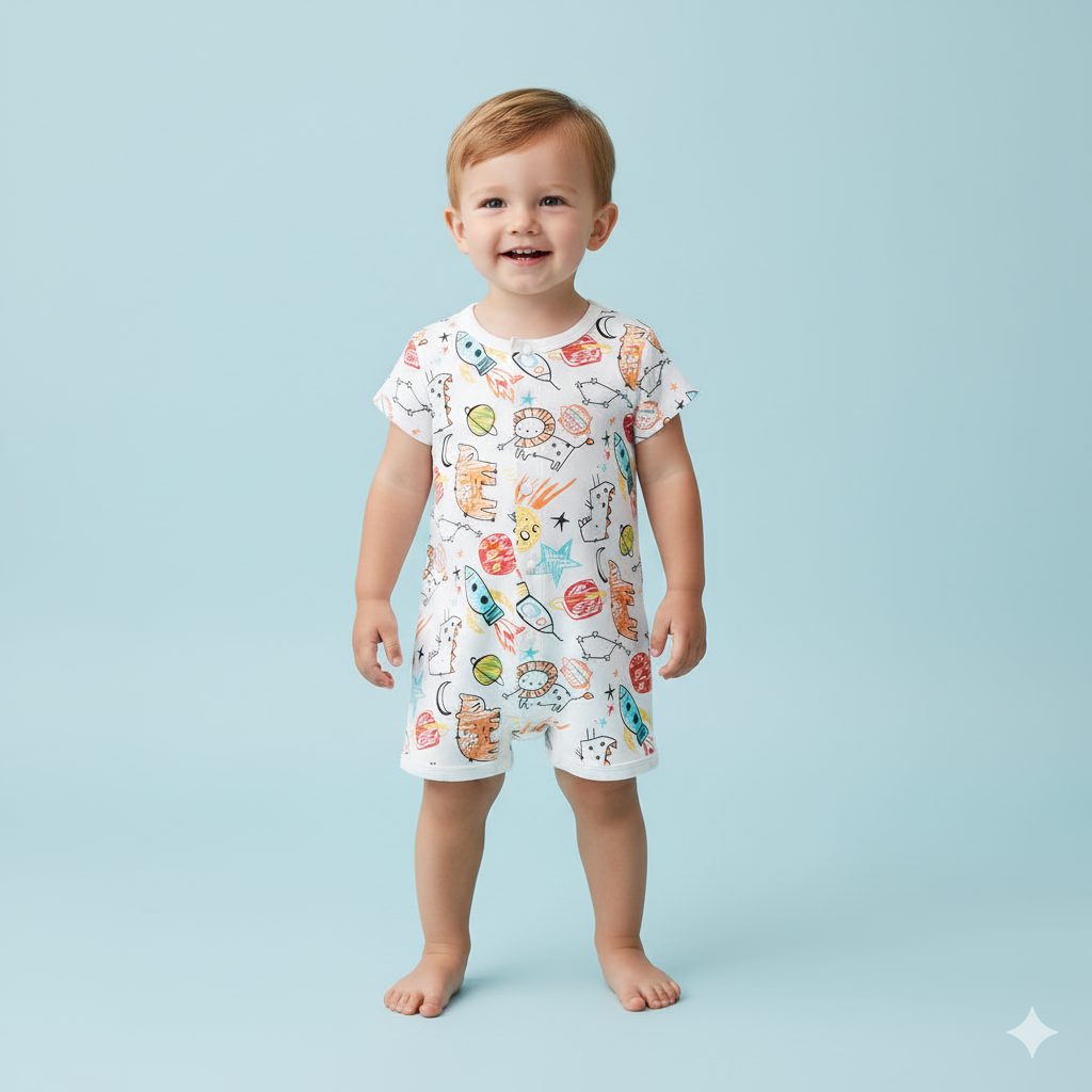 Baby Boy Space Rocket Lion Romper - Little Kooma