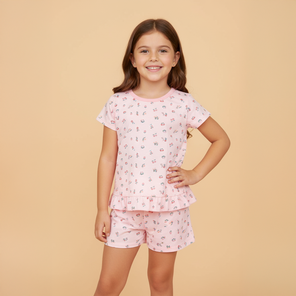 Baby Girl Ruffled Trim Floral Printed Top n Shorts Set - Little Kooma