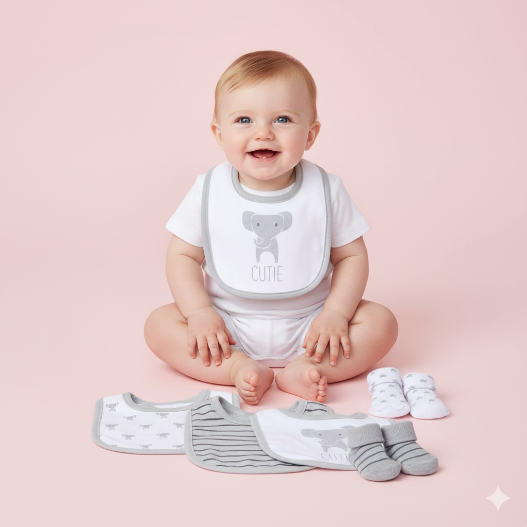 Baby Boy Bibs n Socks 5 Pcs Set Elephant 56259 - Little Kooma