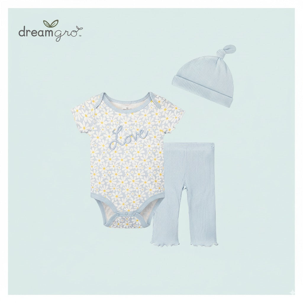 Baby Girl 3 Piece Bodysuit Pants Headband Set DA076-BL - Little Kooma