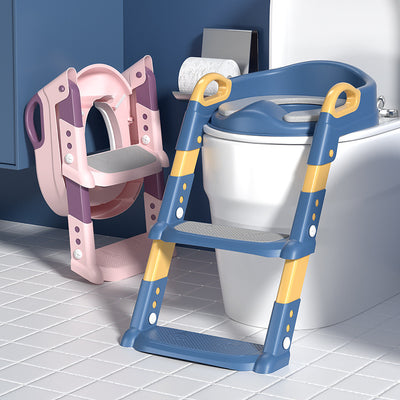 Baby Toddler Kids Boy Girl Standard Potty Training Seat with Ladder Toilet Seat with Step Stools Non-Slip Potty Chair with Splash Guard and Handles