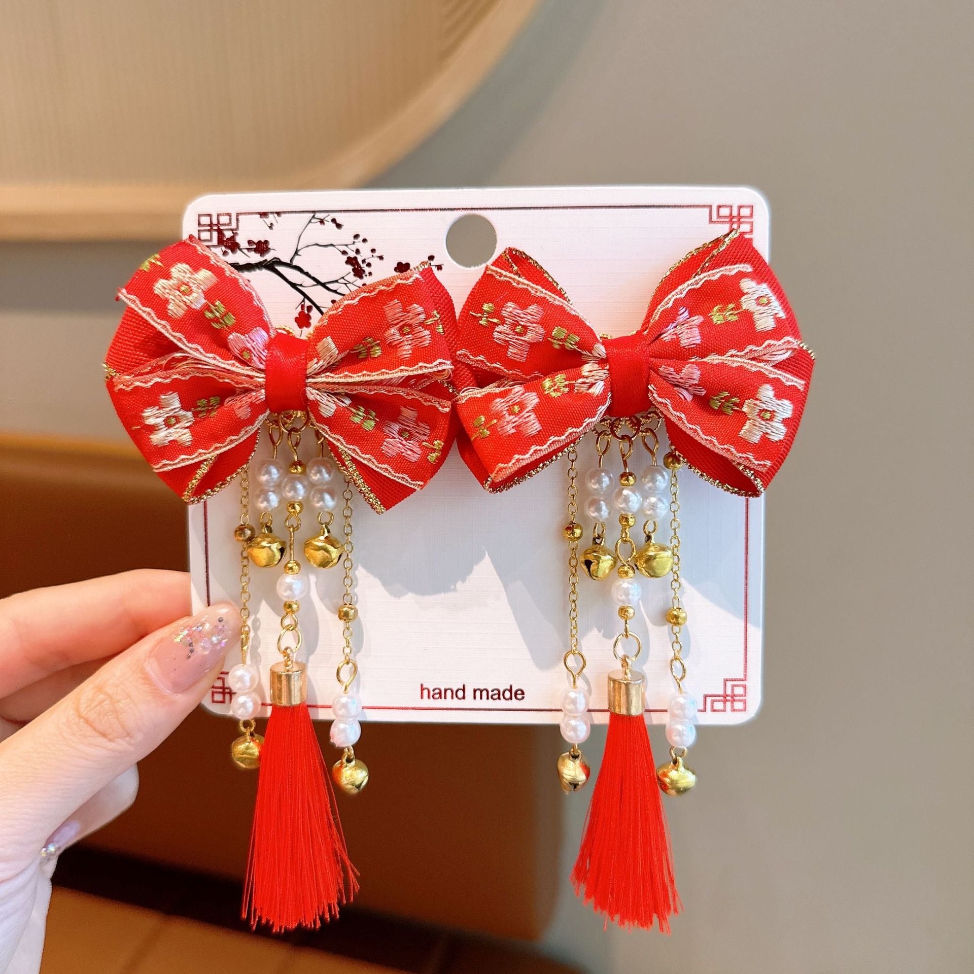 Singapore Souvenir Gift Chinese New Year CNY Red Kids Girl's Crystal Beads Head Clips Hair Accessories - Little Kooma