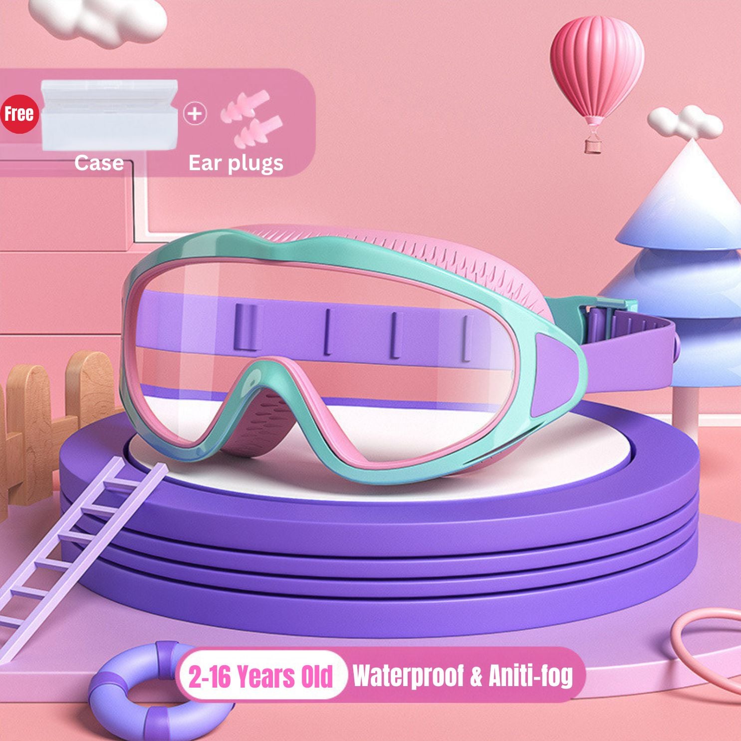 Kid's Swimming Goggles Anti-fog Wide Vision Silicone Frame - Little Kooma