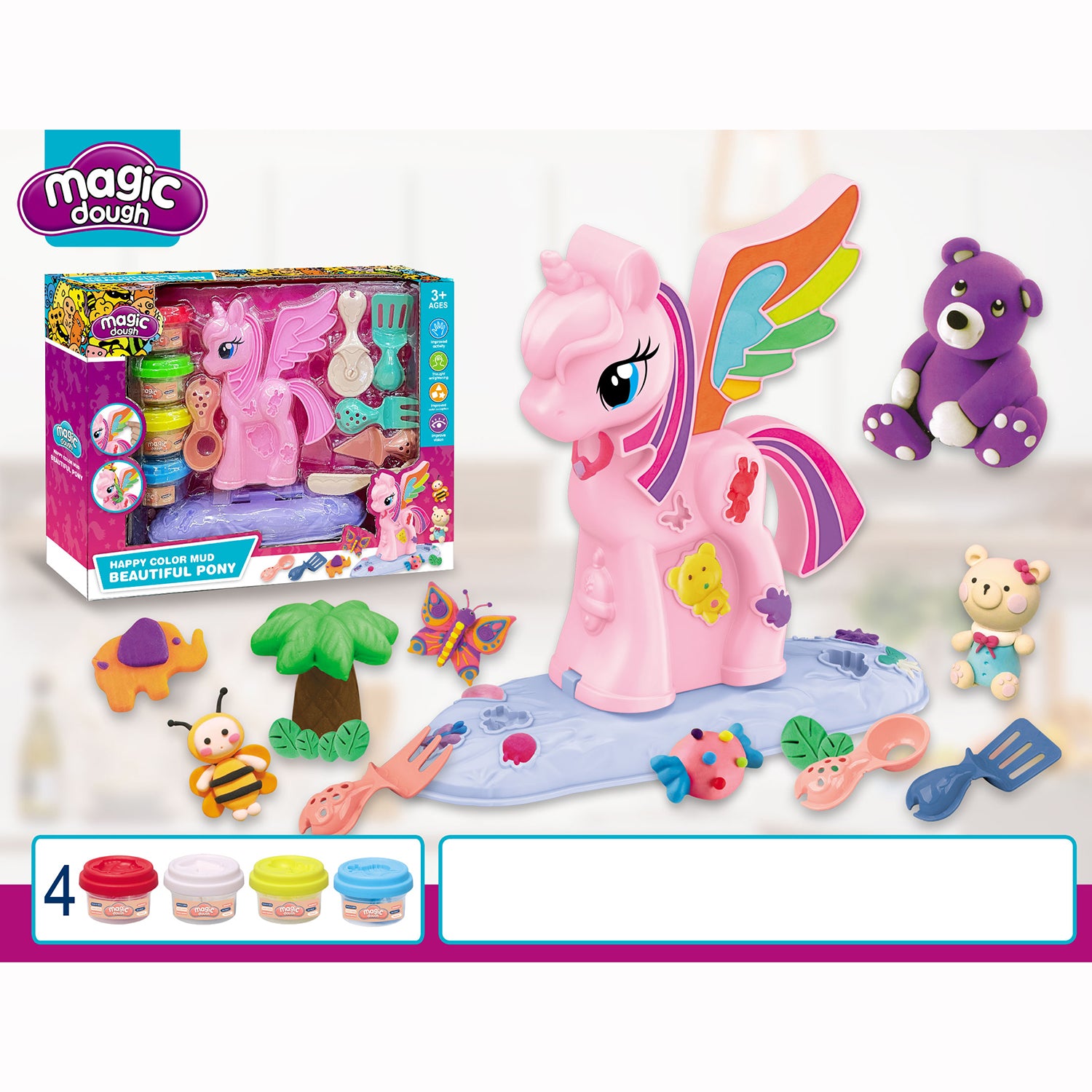 Kids Magic Dough Play Modeling Dough Set Pink Horse - Little Kooma