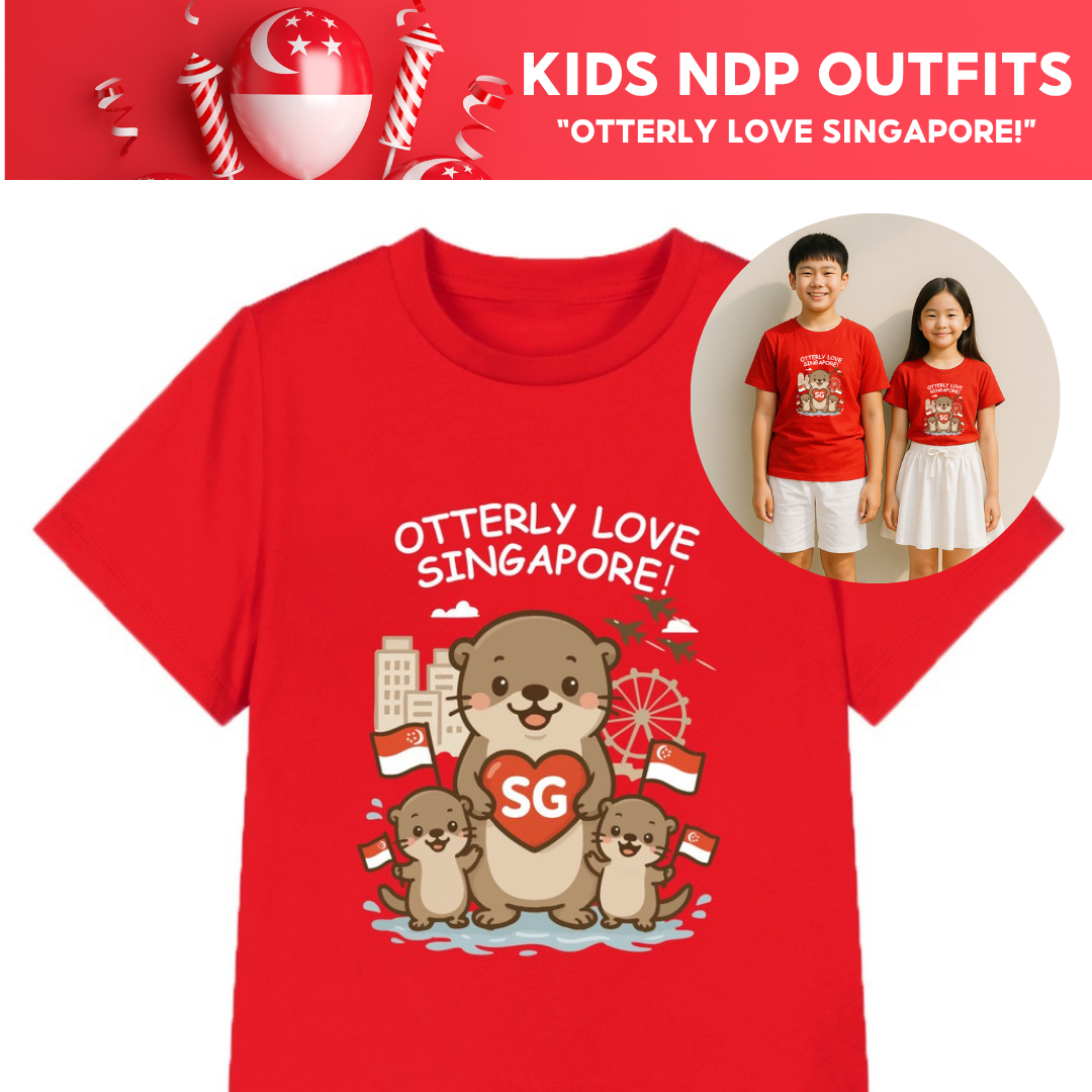 National Day NDP Red Top - Baby Kids Red T-shirt Cute Otters Otterly Love Singapore National Day Top Outfit