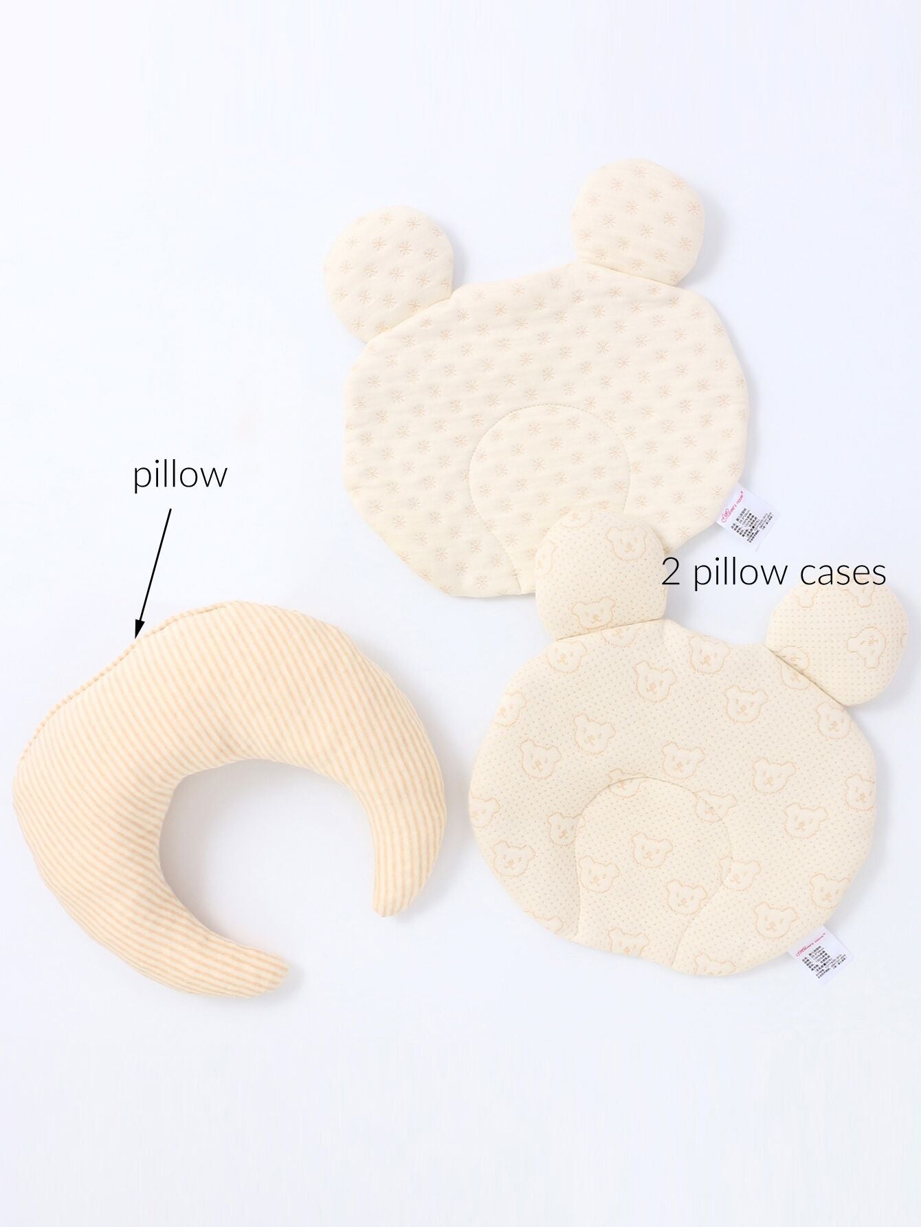 Baby Bear Pillow Set 2 Pillow Cases 1 Latex Pillow Insert Filler - Little Kooma