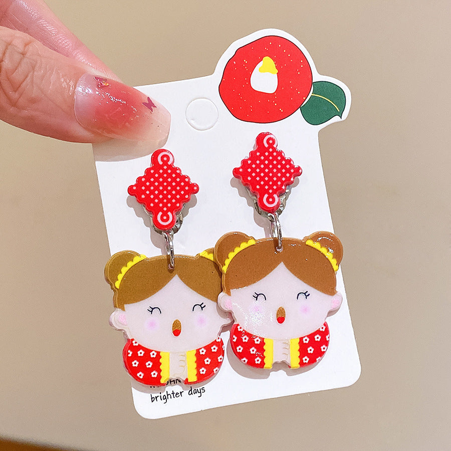 Chinese New Year CNY Kids Girl's Ear Clips Clip-on Earrings - Little Kooma