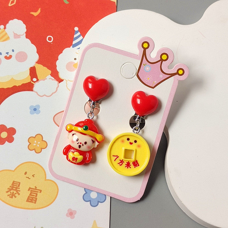 Chinese New Year CNY Kids Girl's Ear Clips Clip-on Earrings - Little Kooma