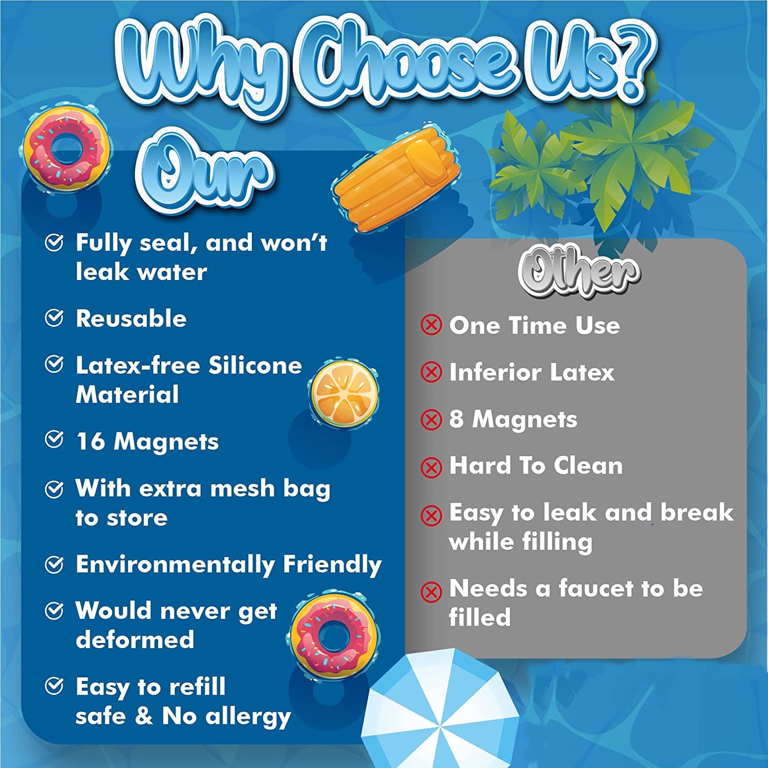 Baby Toddler Kids Water Play Reusable Magnetic Self-sealing Donut Water Balls Easy Quick Fill Splash Water Balls - Little Kooma