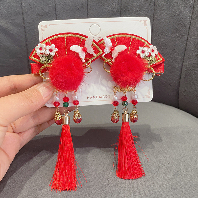 Singapore Souvenir Gift Chinese New Year CNY Red Kids Girl's Crystal Beads Head Clips Hair Accessories - Little Kooma